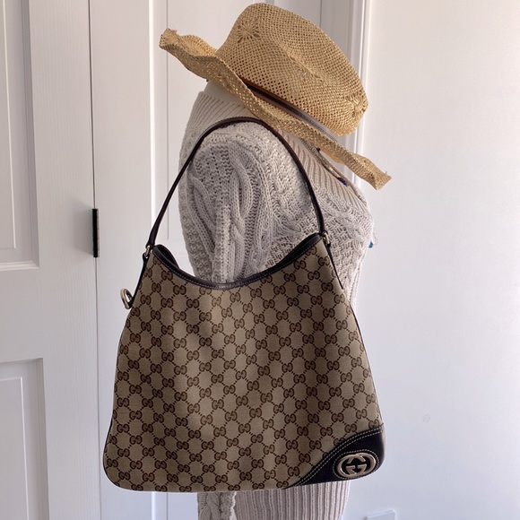 🤎 GUCCI New Britt brown canvas medium shoulder hobo bag | vintage - Picture 2 of 14